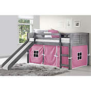 Donco Kids Twin Louver Low Loft W/Slide & Pink Tent Kit In Antique Grey Finish - Grey