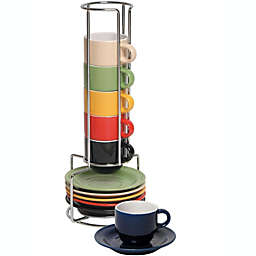 Lexi Home 13 Piece Ceramic Espresso Cups and Saucer Set with Metal Rack