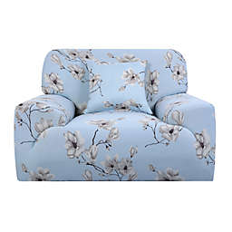 PiccoCasa Contemporary Floral Chair Sofa Cover Full Cover Slipcover Small, Sky Blue