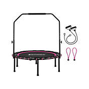 SONGMICS 40 Inches Mini Fitness Trampoline, Handrail, Pink and Black