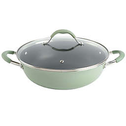 Cravings By Chrissy Teigen 5 Quart Enameled Aluminum Everyday Pan in Pistachio with Silicone Handles
