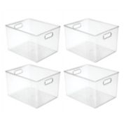 mDesign Plastic Bathroom Storage Container Bin Box with Handles, 4 Pack, Clear