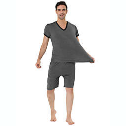 Lars Amadeus Men's Cotton Short Sleeves V Neck Top Shorts Pajamas Sets L Dark Gray
