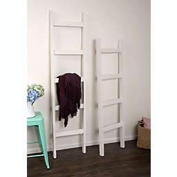 BrandtWorks Home Indoor Decorative Rustic Farmhouse Quilt Blanket Ladder for Living Room, Bedroom & Bathroom  - White