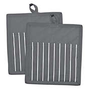Contemporary Home Living Set of 2 Gray and White Striped Pattern Quilted Potholders 9"