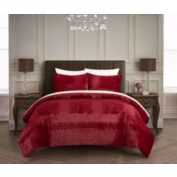 Chic Home Amara Comforter Set Embossed Mandala Pattern Faux Fur Micromink Backing Bed In A Bag Bedding - Sheets Pillowcases Pillow Shams Included - 7 Piece - Queen 90x92", Wine