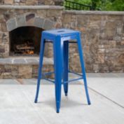 Flash Furniture Kai Commercial Grade 30" High Backless Blue Metal Indoor-Outdoor Barstool with Square Seat