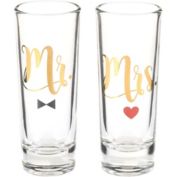 Blue Panda Mr and Mrs Shot Glasses with Gold Foil, Bride & Groom Gift Set for Couples Engagement, Wedding Party, Bridal Shower