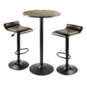 Winsome Cora 3 Piece Faux Marble Round Pub Table with 2 Swivel Stools - Black