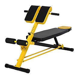 Soozier Adjustable Hyper Extension Dumbbell Weight Bench, Foam Leg Holders, Exercise Abs, Arms, Core, Strength Workout Station for Home Gym, Yellow