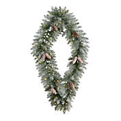 HomPlanti 3&#39; Holiday Christmas Geometric Diamond Frosted Wreath with Pinecones and 50 Warm White LED Lights