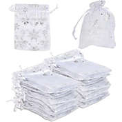 Sparkle and Bash Organza Gift Bags for Christmas Party, Silver Snowflakes (3.5 x 4.75 in, 120 Pack)