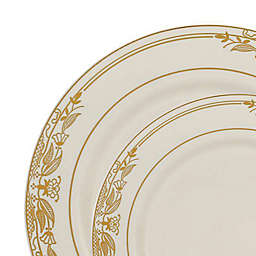 Smarty Had A Party Ivory with Gold Harmony Rim Plastic Dinnerware Value Set (120 Dinner Plates + 120 Salad Plates)