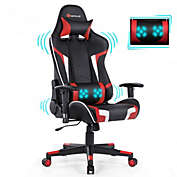 Costway Reclining Swivel Massage Gaming Chair with Lumbar Support-Red