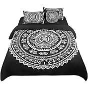 PiccoCasa 5Pcs Luxury Duvet Cover Set Bohemian Bedding Set Microfiber Polyester Comforter Cover with Zipper Closure and Corner Ties Including Fitted Sheet and Throw Pillowcase Black Queen