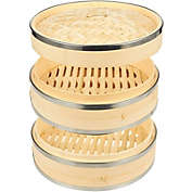 Juvale 10 Inch Bamboo Steamer with Steel Rings for Cooking (10 x 6.7 x 10 In)