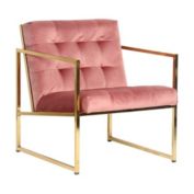 LeisureMod Lexington Tufted Velvet Accent Armchair With Gold Frame - Royal Rose