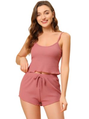 Allegra K Women&#39;s Pajama Sleeveless Crop Tank Tops and Shorts Strtechy 2pcs Lounge Set Pink M