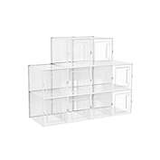 SONGMICS Plastic Shoe Boxes, Tall Shoe Storage Organizers for High Heels, Ankle Boots, High Tops, Pack of 10, Stackable and Foldable, Clear Front Door, Transparent