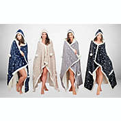 Chic Home Ansen Snuggle Hoodie Leaf Pattern Metallic Print Robe Cozy Super Soft Ultra Plush Micromink Sherpa Lined Wearable Blanket with 2 Pockets Hood Button Closure - 51x71" Navy