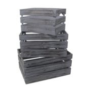 Cheungs Set of 3 Wooden Crate with Side Handle - Gray Wash