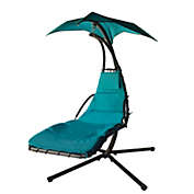 Steel Hanging Lounge Chair w/ Umbrella - Dream Chair - Aqua Blue - Backyard Expressions