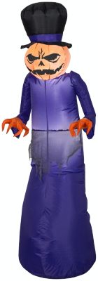 Gemmy Airblown Pumpkin Reaper w/Top Hat, 5 ft Tall, Purple