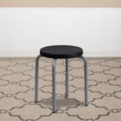 Emma + Oliver Stackable Stool with Black Seat and Silver Powder Coated Frame