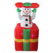 LB International 5&#39; Lighted Inflatable Pop Up Snowman in Gift Box Christmas Outdoor Decoration
