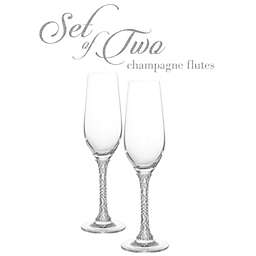 Berkware Set of 2 Crystal Champagne Glasses - Elegant Champagne Toasting Flutes with Rhinestone Embellished Stem (Silver) - Set of 2