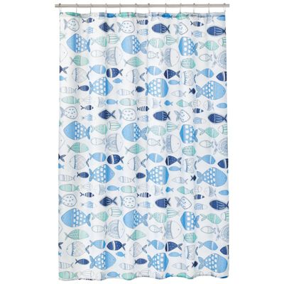 72X72" Blue Fish on White Shower Curtain Waterproof Fabric Bathroom Curtains 