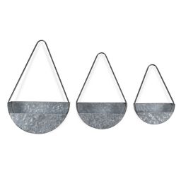 Cheungs Decorative Set of 3 Water Droplet Shaped Hanging Galvanized Metal Planters
