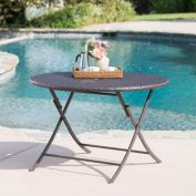 GDFStudio Riley Outdoor Multi-brown Wicker Circular Foldable Dining Table
