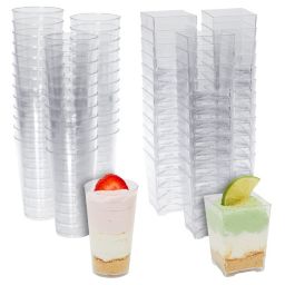 Juvale 72 Pack Mini Dessert Cups for Appetizers, Parties, and Weddings, Plastic Shot Glasses 3 oz and 5 oz (Serves 36)