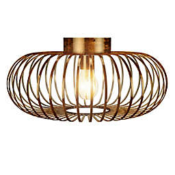 Gymax Antique Brass Metal Flush Mount Ceiling Pendant Light w/ Iron Lamp-shade Kitchen