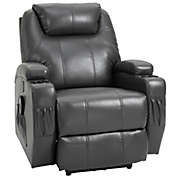 HOMCOM Electric Power PU leather Massage Recliner Chair w/ 8-Point Vibration Waist Heating, USB Port, Dark Grey