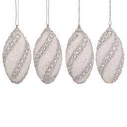 Northlight 4ct White and Silver Beaded Shatterproof Christmas Finial Ornaments 4.5