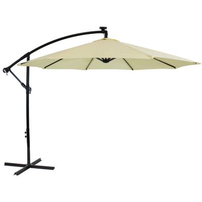 Sunnydaze Outdoor Steel Cantilever Offset Patio Umbrella with Solar LED Lights, Air Vent, Crank, and Base - 9&#39; - Pale Buttercup