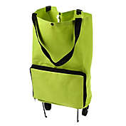 Unique Bargains Polyester Handy Foldable Bag Wheel Cart Shopping Trolley Green