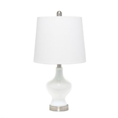 Elegant Designs Contemporary Glass Gourd Shaped Table Lamp with Fabric Drum Shade - White