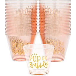 Sparkle and Bash Plastic Wine Cups for Bridal Shower, Pop the Bubbly (9 oz, 50 Pack)