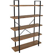 Sunnydaze 5 Shelf Industrial Style Freestanding Etagere Bookshelf with Wood Veneer Shelves - Teak Veneer