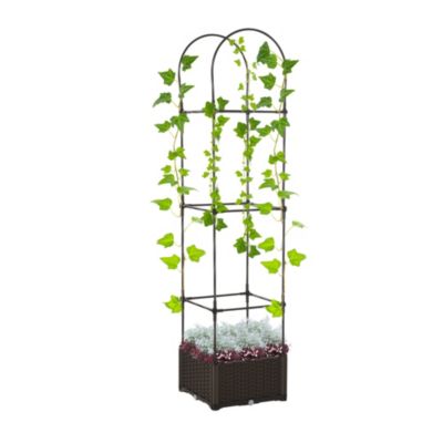 Outsunny 6' Garden Bed with Trellis Planter Box with Self-Watering Disk, Drainage Holes, & Steel Frame for Climbing Plants