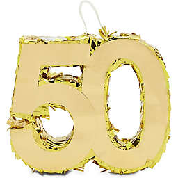 Sparkle and Bash Mini Number 50 Pi?ata for 50th Birthday, Anniversary, Gold Foil (7.4 x 6.2 x 2 In)