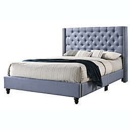 Passion Furniture Wooden Julie Blue Full Upholstered Panel Bed with Slat Support