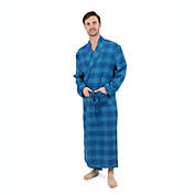 Leveret Men&#39;s Flannel Robe Navy and Blue Striped