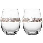 Berkware Set of 2 Stemless Wine Glasses - Luxury Wine Tumblers - Elegant Rhinestone Embellishments - 16oz, 5" tall Glassware Set - Two stemless red wine glasses for toasting