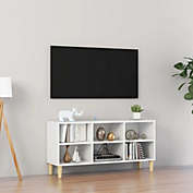 vidaXL TV Cabinet with Solid Wood Legs High Gloss White 40.7"x11.8"x19.7"