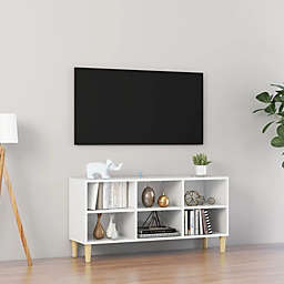 vidaXL TV Cabinet with Solid Wood Legs High Gloss White 40.7
