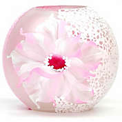 Art Glass Designs 7" Pink and White Floral Round Glass Vase